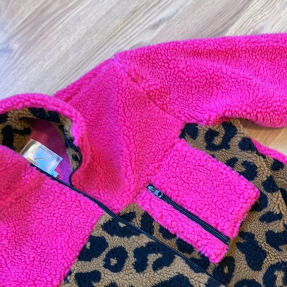Blossom Boutique Cortney Sherpa Hot Pink and Leopard, Size M - Picture 2 of 5